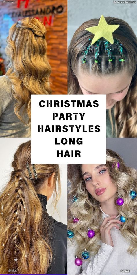 Christmas Party Hairstyles Party Hairstyles Long Hair, Hair Ideas For Christmas, Christmas Party Hairstyles Long, Party Hairstyles For Long Hair, Hairstyles Long Hair, Festive Hair, Christmas Party Hairstyles, Sparkling Christmas, Elegant Updos