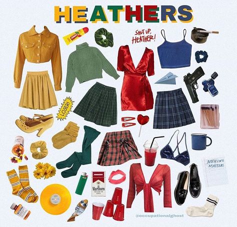 Heathers Halloween Costume Group, Theme Outfits For Groups, Heathers Outfit Ideas, Heathers Inspired Outfits, Heathers Halloween Costume, Heathers Cosplay, Heathers Costume, Heathers 1988, Heather Duke