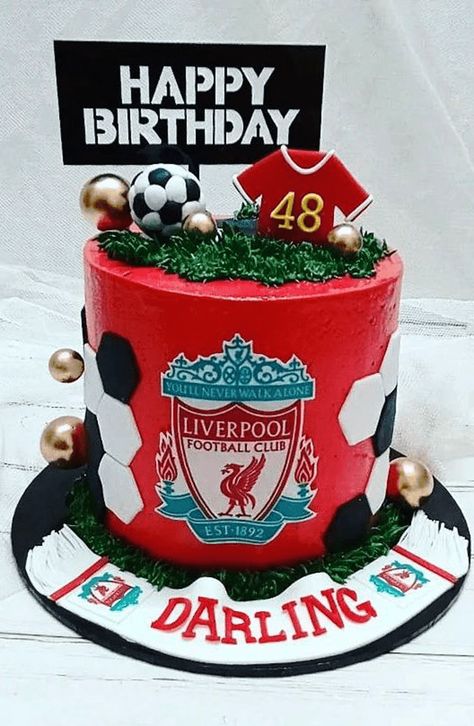 Liverpool Cake Design, Football Cake Liverpool, Liverpool Birthday Party Ideas, Liverpool Birthday Cake For Men, Liverpool Cake Ideas Birthday, Liverpool Birthday Cake, Lfc Cake, Liverpool Fc Cake, Football Cake Decorations