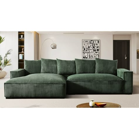 The down-Feather filled Sectional Sofa , Comfort Comfy products are designed for long-term viewing of your favorite shows.  This extra-large two-piece sectional sofa is loved by customers for its modern and streamlined lines. Puffy Sectional Sofa, Dark Green Cloud Couch, Green Couch Gray Floor, Velvet Sectional Couch, Wide Couches Living Room, Oversized Sofa Living Room, Deep Cozy Couch, Statement Couch Living Rooms, Living Room With Dark Green Couch