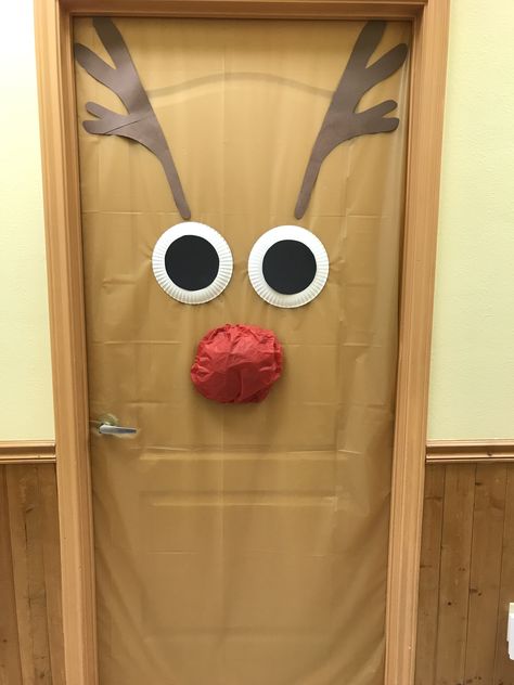 Deer Door Decorations For School, Reindeer Door Decoration Christmas, Reindeer In Here Ideas, Rudolph The Red Nosed Reindeer Door Decoration, Easy Door Decorations Christmas, Reindeer Door Decoration For Classroom, Reindeer Classroom Door, Reindeer Door Decoration, Christmas Door Contest