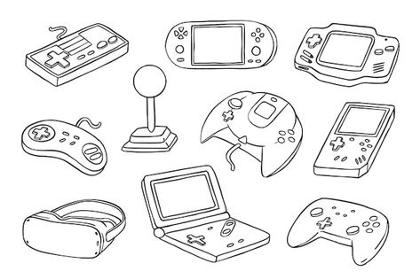 Hand drawn doodle game console collectio... | Premium Vector #Freepik #vector #button #cartoon #laptop #internet Gaming Doodle Art, Gaming Coloring Pages, Game Console Drawing, Video Game Doodles, Game Console Illustration, Game Doodle, Console Collection, Drawing Effects, Gaming Illustration