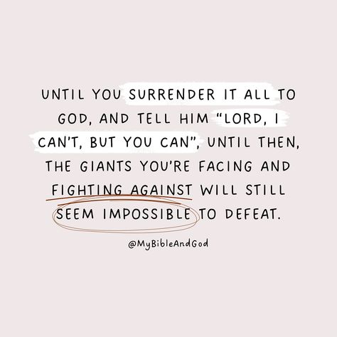 Surrendering to God means acknowledging our limitations while working within the strength and guidance He provides, and trusting in his power to overcome challenges. It allows us to approach challenges with a renewed sense of hope and trust. It’s acknowledging our limitations and trusting God’s plan, even if we don’t understand it. “Lord, I can’t, but you can”: This is an expression of humility and dependence on God. It signifies recognizing our inability to handle things on our own and pla... I Surrender To You Lord, Jesus I Trust In You, Surrender To God Quotes, Trusting God Quotes, Godly Motivation, Surrendering To God, Trust God Quotes, God Provides, Gods Plan Quotes