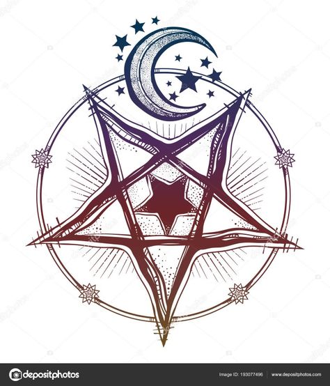 Pentagram moon tattoo Pentagram Tattoo Design, Wrld Tattoos, Pentagram Tattoo, Aa Tattoos, Inverted Pentagram, Witchy Things, Tat Ideas, Drawing Inspo, Tattoos Ideas