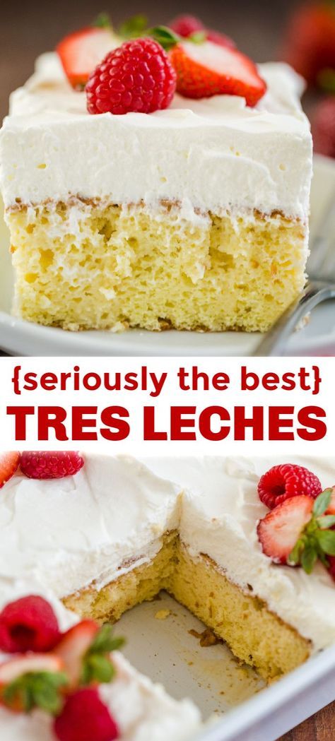 Tres Leches Cake has a soft and ultra-moist crumb. This authentic Tres Leches Cake recipe is soaked with a 3 milk mixture and topped with whipped cream. #tresleches #treslechescake #treslechescakerecipe #mexicancake #cake #cakerecipe #moistcake #natashaskitchen Tres Leches Cake Recipe Authentic, Mexican Cake, Tres Leches Cake Recipe, Leches Cake, Slow Cooker Desserts, Tres Leches Cake, Mexican Dessert, A Piece Of Cake, Tres Leches