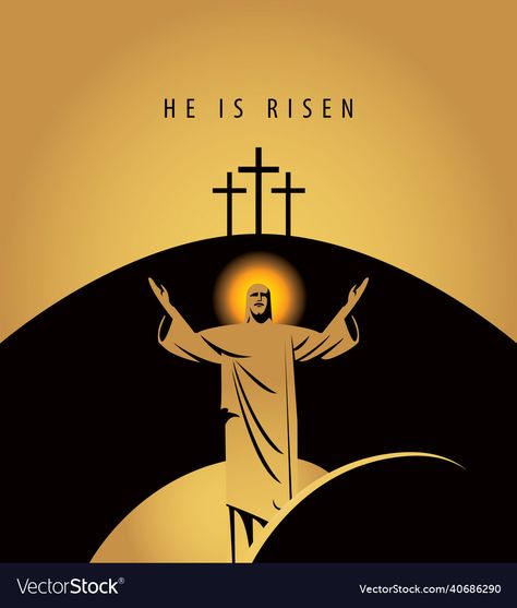 Christ Risen Images, Resurection Jesus Christ Easter, Jesus Risen Art, Jesus Is Risen Illustration, He Is Risen Artwork, Resurrected Jesus, Three Crosses, Christ Is Risen, Easter Banner