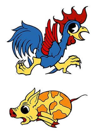 . Pig Tattoos, Traditional Tattoo Animals, Hen Tattoo, Traditional Back Tattoo, Sailor Jerry Tattoo Flash, Chicken Tattoo, Rooster Tattoo, Pig Tattoo, Minimalist Tattoo Ideas