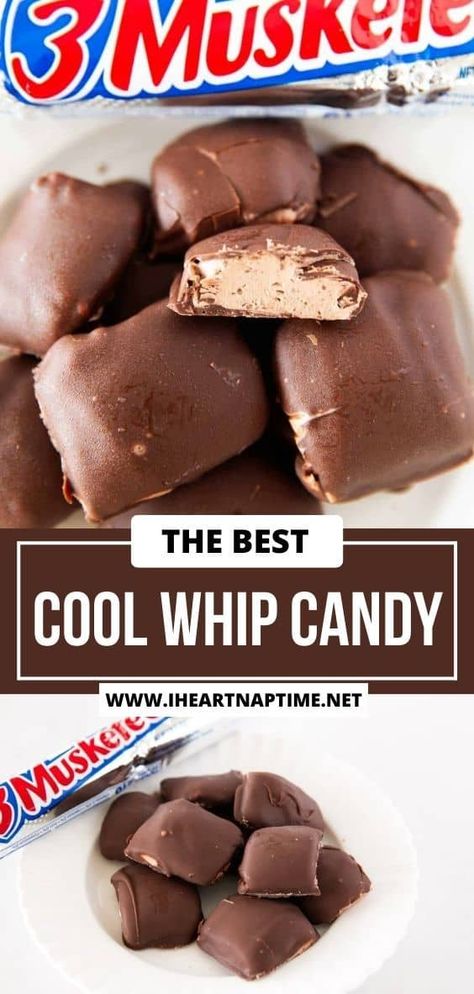 This cool whip candy has a light and fluffy chocolate center just like a 3 Musketeers bar! This homemade candy is easy to make in your own kitchen with just 3 ingredients. Homemade Cool Whip Recipes, Easy Cool Whip Candy, Cool Whip Candy, Crockpot Candy Recipes, Homemade Chocolate Candy, Homemade Candy Bars, Dessert Cravings, Cool Whip Desserts, Christmas Candy Easy