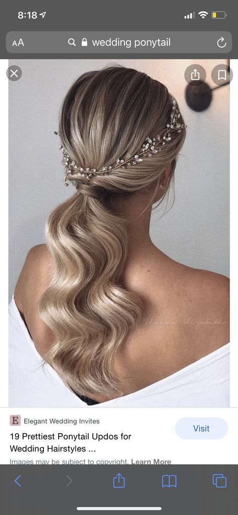 Ponytail Bridal Hair, Wedding Ponytail Hairstyles, Prom Hair Up, Bridal Ponytail, Wedding Ponytail, Low Ponytail Hairstyles, Prom Hair Medium, Hairdo Wedding, Wedding Hair Inspiration