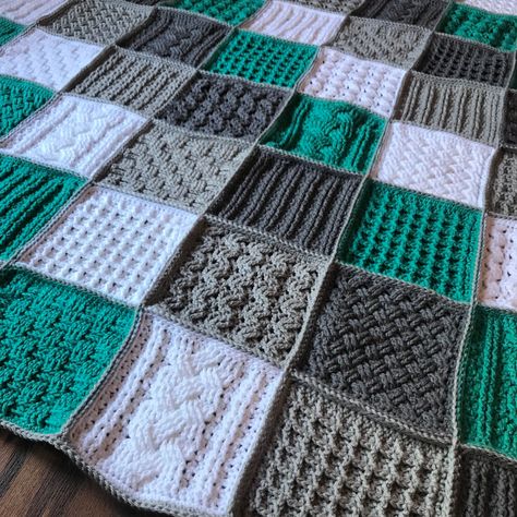 Crochet Sampler Blanket, Fun Blanket, Dog Sweater Crochet Pattern, Crochet Square Blanket, Foundation Single Crochet, Crochet Dog Sweater, Crocheted Blanket, Crochet Afghans, Crochet Square Patterns