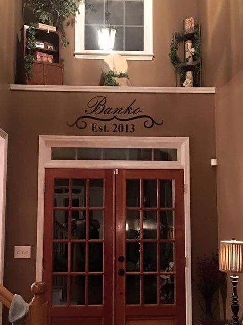 Above Door Ledge Decor, Above Doorway Decor Entryway, Ledge Above Front Door Decorating, Doorway Decor Entryway, Dormer Decor, Ledge Decorating Ideas Living Room, Above Doorway Decor, Foyer Ledge Decorating Ideas, High Ledge Decorating Ideas