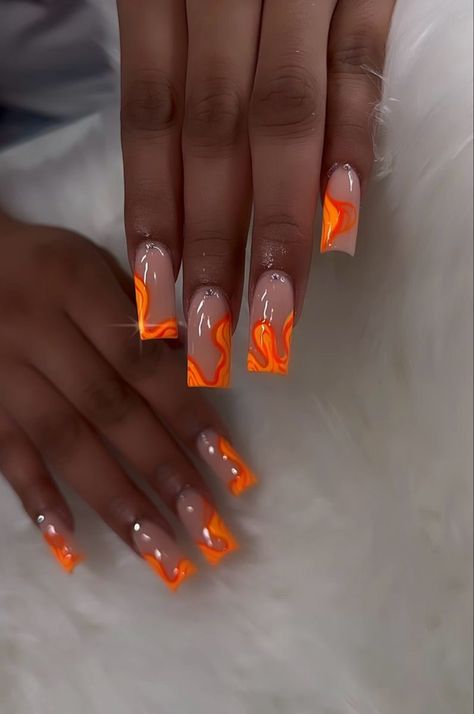 Orange Acrylic Nails, Spring Nails Ideas, Tapered Square Nails, Acrylic Toe Nails, Drip Nails, Colored Acrylic Nails, Girly Acrylic Nails, Dope Nail Designs, Short Square Acrylic Nails