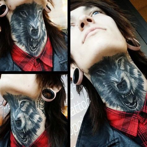 Wolf Throat Tattoo Neck Wolf Tattoo, Wolf Throat Tattoo, Tattoo Neck Ideas, Wolf Neck Tattoo, Hals Tattoo, Rose Neck Tattoo, Neck Ideas, Front Neck Tattoo, Tattoo 3d