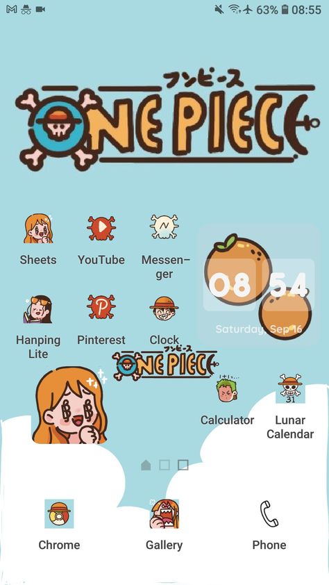 One piece themed customized homescreen for samsung phone Homescreen Wallpaper One Piece, Phone Themes One Piece, One Piece Phone Icons, One Piece Themed Phone, One Piece Phone Theme, One Piece Homescreen, One Piece App Icon, Anime Phone Theme, Straw Hat One Piece