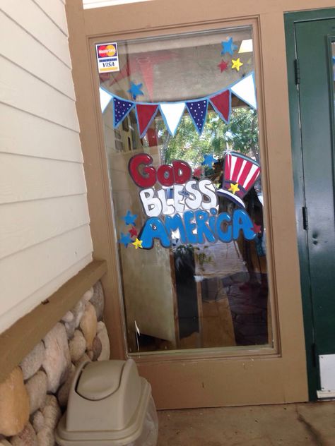 Americana window painting Fourth Of July Window Art, 4th Of July Window Art, Patriotic Window Painting, Memorial Day Window Painting, Fourth Of July Window Painting, 4th Of July Window Painting, Summer Window Painting, Window Screen Painting, Window Decor Diy