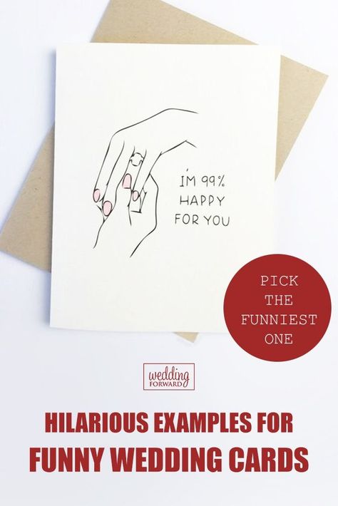 Funny wedding cards are a great swing from the norm and a lovely way to congratulate the couple. Let’s help you with a wedding cards wording. #wedding #bride #weddingforward #weddingtips Funny Wedding Cards Congratulations, Homemade Wedding Cards, Wedding Party List, Wedding Invitation Quotes, Wedding Card Wordings, Wedding Quotes Funny, Wedding Photography List, Funny Wishes, Wedding Day Quotes