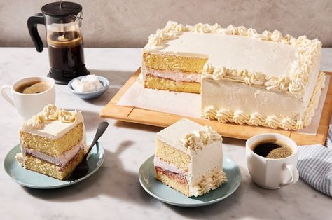 Raspberry and Honey Sheet Cake Layer Cake Recipe | King Arthur Baking Two Layer Sheet Cake, Recipes To Bake, Raspberry Whipped Cream, Hot Milk Cake, Slab Cake, Pan Cooking, Spring Baking, Baking School, King Arthur Baking