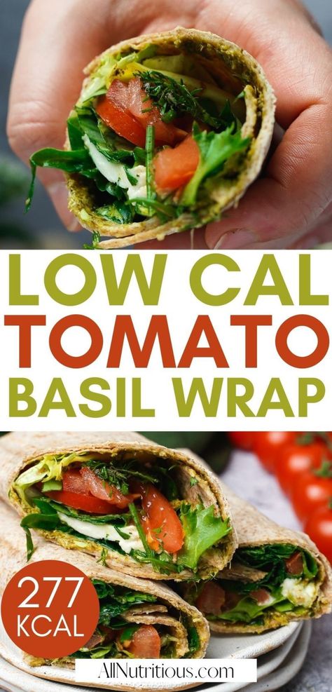 Tomato Basil Wraps Recipes, Low Cal Wraps Lunches, Tomato Basil Wrap, Lunch To Take To Work, Low Calorie Wraps, Recipe Using Tomatoes, Pesto Wrap, Tomato Mozzarella Basil, Wraps Recipes Healthy