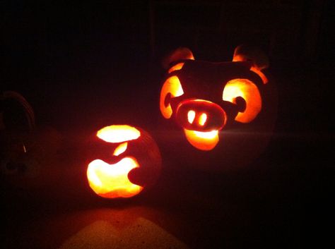 Pumpkin carving, Apple Icon and Angry Pig! Pig Pumpkin Carving, Carving Apple, Pig Pumpkin, Pumpkin Carvings, Pumpkin Carvings Stencils, Apple Icon, Carving Ideas, Autumn Inspiration, Pumpkin Carving