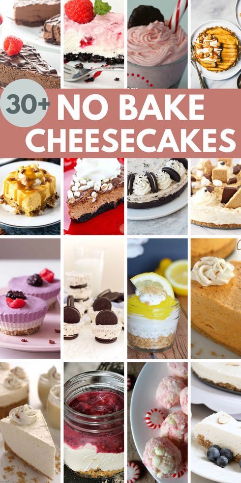 If you're a fan of cheesecakes, but want something a little easier- try one of these no-bake cheesecake recipes! Great for a holiday dessert, dinner party dessert, or just when you're in the mood for an easy cheesecake recipe. No Bake Cheesecake Flavors Ideas, My Incredible Recipes Desserts, No Bake Flavored Cheesecake Recipes, Recipes With Cheesecake Filling, Unbaked Cheesecake Recipes, No Bake Cheesecake Bars 9x13, Cupcake Cheesecake Recipes, Philadelphia Cheesecake No Bake, Dessert Dinner Party