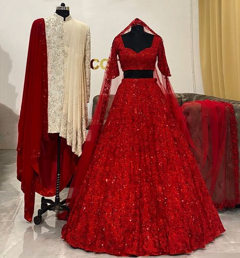 Couple Dressing, Lengha Dress, Casual Bridal Dress, Baju Kahwin, Indian Wedding Gowns, Bridal Lengha, Red Bridal Dress, Bridal Lehenga Designs, Indian Outfits Lehenga