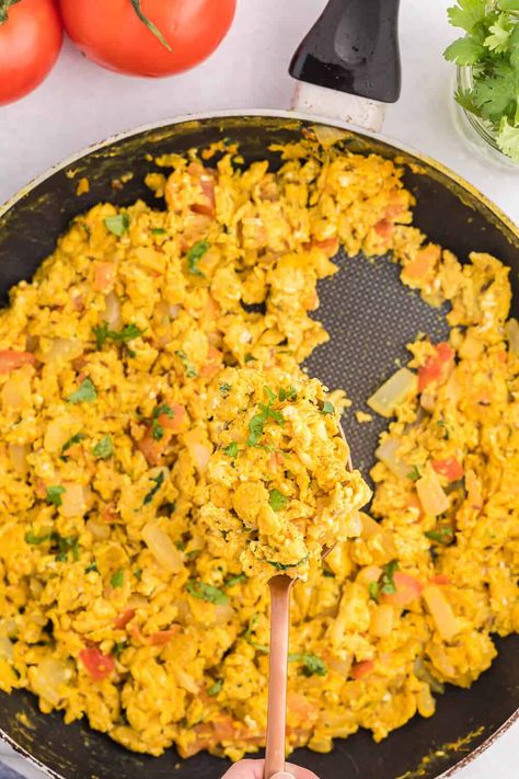 Indian Scrambled Eggs - Bring Indian seasonings to the breakfast table! This quick morning staple is packed with cumin, onion, green chiles, tomatoes, turmeric, and cilantro. Eggs Scrambled, Simply Stacie, Scrambled Eggs Recipe, Green Chiles, Eggs Recipe, Breakfast Table, The Breakfast, Scrambled Eggs, Egg Recipes