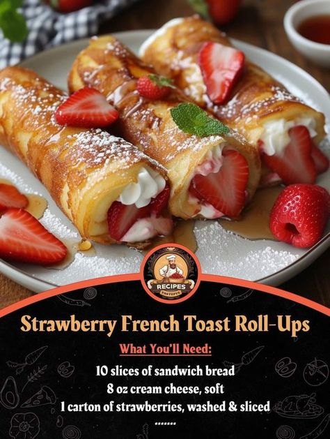 Marion's Amazing Catering LLC �� | Strawberry French Toast Roll-Ups | Facebook French Toast Rolls Recipe, Strawberry Cream Cheese French Toast, Cream Cheese French Toast, Cheese French Toast, Strawberry French Toast, Sandwich Bread Recipe, Stuffed French Toast Cream Cheese, French Toast Roll Ups, French Toast Rolls