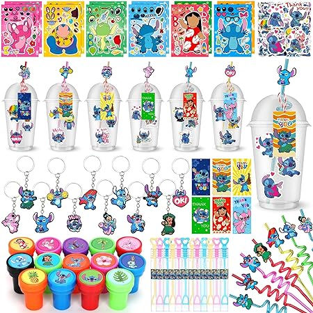 136PCS Cartoon Stitch Party Favors for Kids Cartoon Birthday Party Supplies Reusable Straws Cups Gift Tags Stickers Keychains Stamps Bubble Wands DIY Toys Birthday Decorations Goodie Bag Stuffers Lilo And Stitch Party Favors, Stitch Party Favors, Stitch Merch, Wands Diy, Birthday Stitch, Cartoon Birthday Party, Diy Party Gifts, Goodie Bag Stuffers, Stitch Items