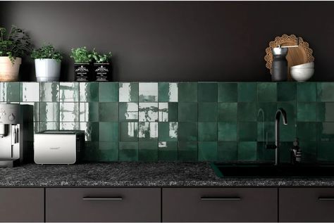 Cloe Tile in Kitchen Kitchen Splashback Tiles, Splashback Tiles, Mosaic Backsplash, Zellige Tile, Talavera Tiles, Style Loft, Ceramic Wall Tiles, Handmade Tiles, Tile Samples