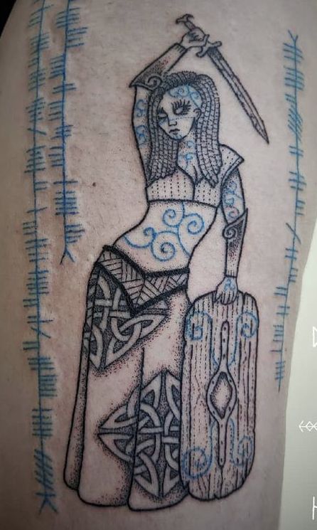 Norse Berserker Tattoo, Dagda Celtic God Tattoo, Viking Traditional Tattoo, Irish Mythology Tattoo, Boudicca Tattoo, Traditional Viking Tattoo Design, Pict Tattoos, Dwarven Tattoo, Nomadic Tattoo