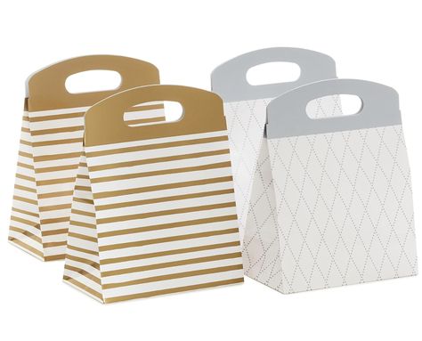 (4 Bags, 2 Designs: Gold Stripes, Silver and White Diamonds) for Weddings, Anniversaries, Christmas, Hanukkah, Graduations Easy Wrap, Quick Gifts, Christmas Hanukkah, Valentines Day Birthday, Paper Gift Bags, Party Favor Bags, Eco Friendly Gifts, Gold Stripes, Pretty Gift