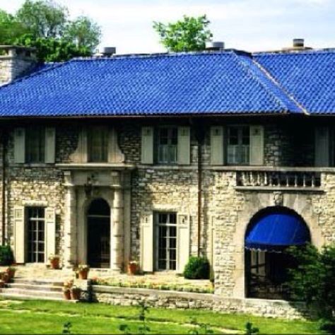 Blue tile roof Blue Roof Tiles, Cheap Roofing, Solar Tiles, Tiles Color, Painted Brick Exteriors, Roofing Estimate, Colorful Tiles, Tile Options, Roof Tops