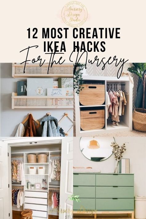 Nursery Storage Ikea, Shelves Over Dresser Nursery, Ikea Dresser Changing Table Hack, Ikea Malm Dresser Hack Nursery, Kallax Nursery Storage, Ikea Hauga Dresser Nursery, Ikea Hack Nursery, Nursery Ideas Ikea, Ikea Kallax Nursery