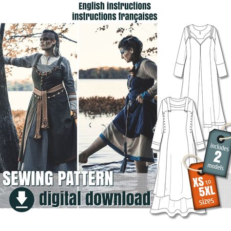 Viking Apron Dress Pattern, Viking Dress Pattern, Medieval Inspired Outfits, Apron Dress Pattern, Viking Apron Dress, Medieval Dress Pattern, Cottagecore Skirt, Celtic Clothing, Viking Reenactment