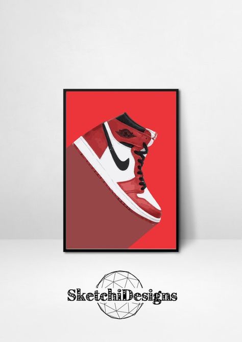 Jordan 1 Heirloom, Sneaker Wall Art, Jordan Painting, Sneaker Wall, Chicago Painting, Air Jordan 1 Chicago, Green Jordans, Chicago Poster, Islamic Calligraphy Painting