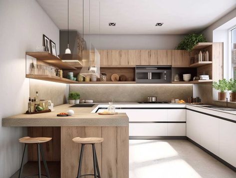 Discover the Beauty of Modern U-Shaped Kitchens with Organic Design • 333+ Images • [ArtFacade] G Shape Kitchen, U Shape Kitchen Design, Modern U Shaped Kitchens, Kitchen Without Upper Cabinets, U Shape Kitchen, Small L Shaped Kitchens, Upstate House, Modern Minimalist Kitchen, Minimal Kitchen