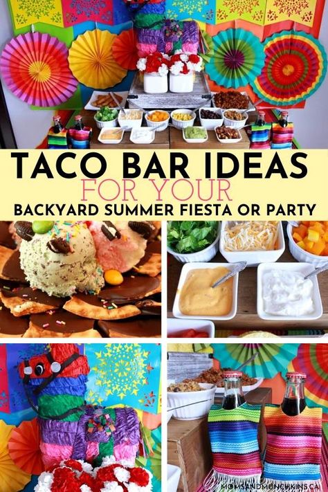 Planning a simple backyard summer fiesta or a get together party with friends and family over the weekend? Easily throw together a Taco Bar and host a Taco Bar party with these Taco Bar Ideas!  Taco Bar Ideas For Your Backyard Summer Fiesta Or Party.   #TacoBarIdeas #TacoThemedParty Encanto Taco Bar, Mexican Taco Bar Party Ideas, Taco Bar Ideas Birthdays, Taco Birthday Party Kids, Taco Bar Birthday Party, Taco Themed Birthday Party, Tacobar Party, Taco Themed Party, Taco Bar Ideas