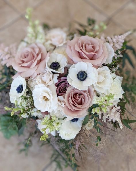 Rose Gold Bridal Bouquet, Dusky Pink Wedding Flowers, Anemone Bridesmaid Bouquet, Bridal Bouquet Anemone, Anemone Centerpiece, Anemone Bridal Bouquet, Astilbe Bouquet, Small Wedding Bouquets, Ranunculus Bouquet