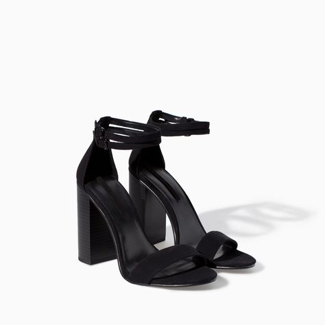 Image 2 of BLOCK HEEL STRAPPY SANDAL WITH ANKLE STRAP from Zara Shoes Heels Classy, Heels Classy, Hype Shoes, Girly Shoes, Strappy Sandals Heels, Prom Shoes, Shoe Closet, Black High Heels, Pretty Shoes