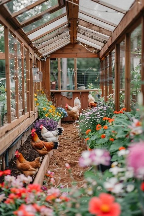 Creative Chicken Run Roof Ideas for Your Flock Pretty Chicken Run Ideas, Chicken Run Greenhouse, Garden Chicken Run, Chicken Winter Coop, Chicken Run Decorating Ideas, Winterize Chicken Run, Chicken Run Flooring Ideas, Chicken Coop Roof Ideas, A Frame Chicken Run