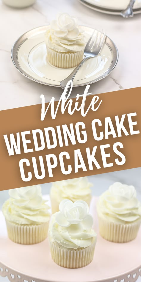 Best White Cupcakes From A Box Cake Mixes, Cupcakes Using White Box Cake, White Wedding Cupcake Recipe, White Cake Cupcakes Ideas, White Cake Cupcake Recipe, Wedding Cupcake Decorations, White Cupcakes From Box Cake Mixes, Wedding Day Cupcakes, Cupcake Flavors Wedding