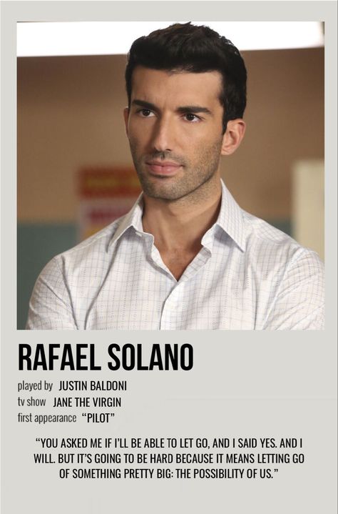 minimal polaroid character poster for rafael solano from jane the virgin Rafael Solano Edit, Rafael Solano Aesthetic, Jane The Virgin Poster, Rafael Jane The Virgin, Jane The Virgin Aesthetic, Jane The Virgin Rafael, Old Money Aesthetic Boys, Petra Solano, Rafael Solano