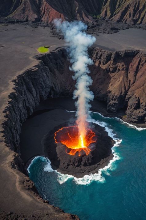 Tropical Volcano, Volcano Aesthetic, Underwater Volcano, Volcano Landscape, Volcano Photos, Earth Landscape, Iceland Photos, Earth Illustration, Hawaii Volcanoes National Park