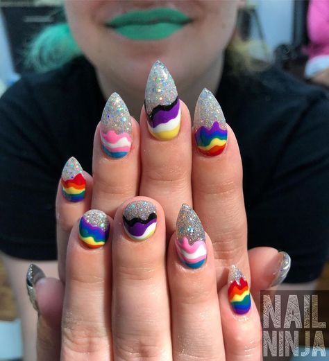 Pan Flag Nails, Non Binary Nail Art, Trans Flag Nails, Trans Flag Makeup, Non Binary Nails, Blm Nails, Nonbinary Nails, Pride Flag Nails, Lgbt Nail Art