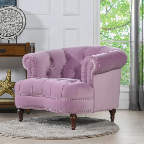 House of Hampton® Mercer 42'' Wide Tufted Velvet Armchair & Reviews | Wayfair Lavender Living Room, Modern Victorian Style, Tufted Armchair, Tufted Accent Chair, Jennifer Taylor, Tufted Arm Chair, Pink Living Room, Accent Arm Chairs, Living Room Accents