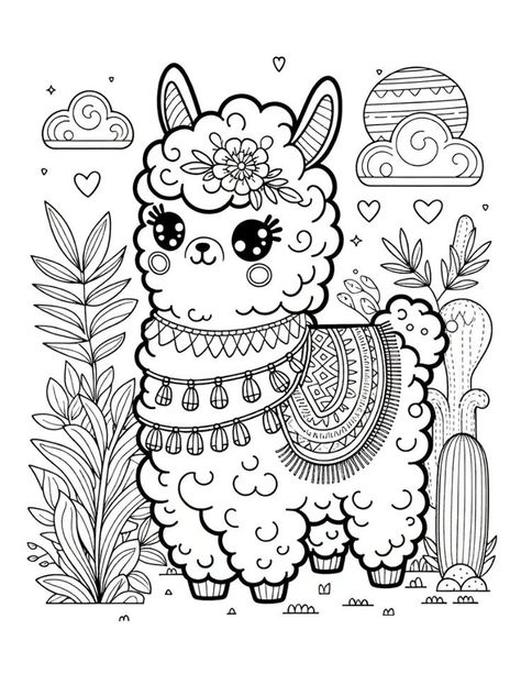 Llama Coloring Page, Kids Colouring Printables, Cow Coloring Pages, Whimsical Creatures, Adult Coloring Designs, Colouring Printables, Cat Coloring Page, Easy Coloring Pages, Cartoon Coloring Pages