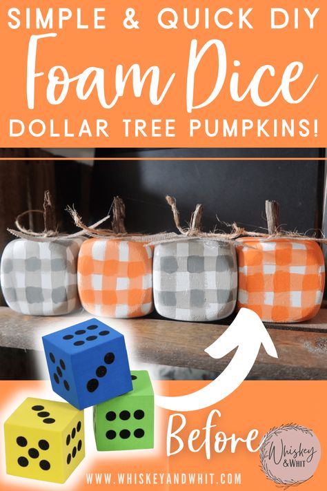 Dollar Tree Foam Dice Crafts Fall, Dollar Tree Foam Dice Diy Halloween, Foam Pumpkins Dollar Tree, Dollar Tree Outdoor Fall Decor, Easy Dollar Tree Fall Crafts, Easy Fall Crafts For Adults Diy Cheap, Dollar Tree Foam Dice Crafts, Dollar Tree Foam Dice Diy, Handmade Fall Decor