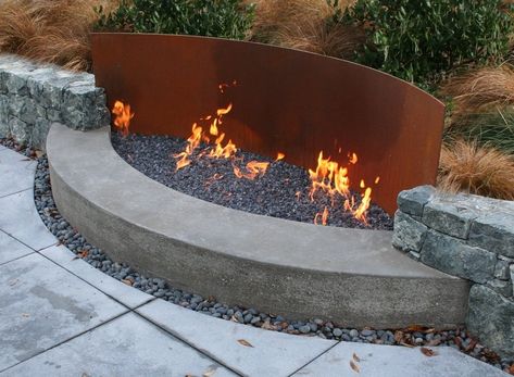 Outdoor Metal Fireplace - Foter Private Garden Design, Metal Fireplace, Fire Pit Furniture, Backyard Landscape, Garden Fire Pit, Fire Pit Designs, Diy Fire Pit, Fire Features, Backyard Fire