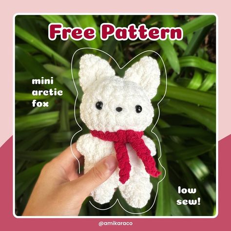 Crochet Artic Fox, Arctic Fox Crochet Pattern Free, Arctic Fox Crochet Pattern, Crochet Arctic Fox Pattern Free, Fast Crochet Patterns Free, Arctic Fox Crochet, Free Mini Crochet Patterns, Cute Crochet Plushies Free Pattern, Fox Crochet Pattern Free