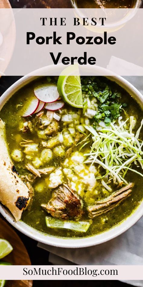 Posole Recipe Pork Green Chile, Posole Verde Pork Pozole Recipe, Pork Pozole Verde Recipe, Green Pozole Recipe Pork Mexican Posole, Posole Recipe Pork Verde, Crockpot Green Pozole, Green Chile Pozole Mexican Recipes, Green Chile Pozole, Pork Poblano Stew